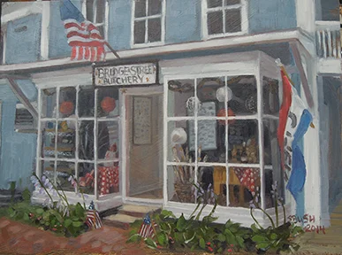 Bridge Street Butcher, oil on panel, 8 x10, $