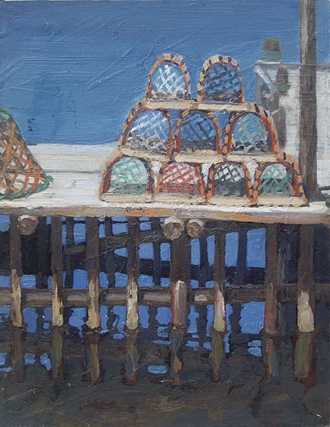 Lobster Traps, oil on panel, 9 x 7, $475 framed