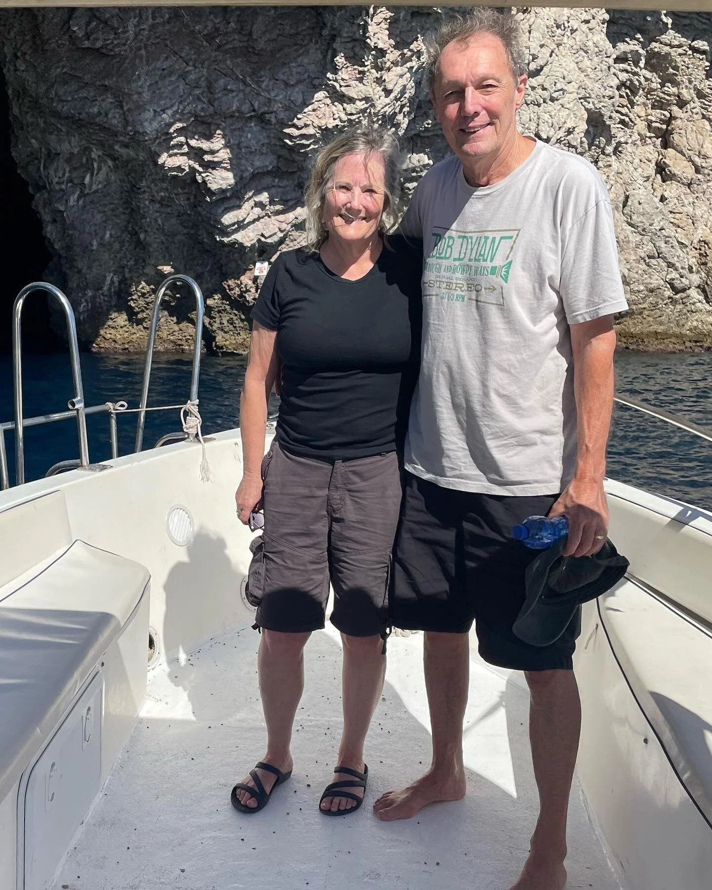 Finally getting our sea legs on the #ionian Giovanna said just ask at the beach for an hour ride on a boat&hellip;so we did. I was looking for wind whipping and cool spray but Tonino our skipper was on an &ldquo;excursion&rdquo;. Want a picture in fr