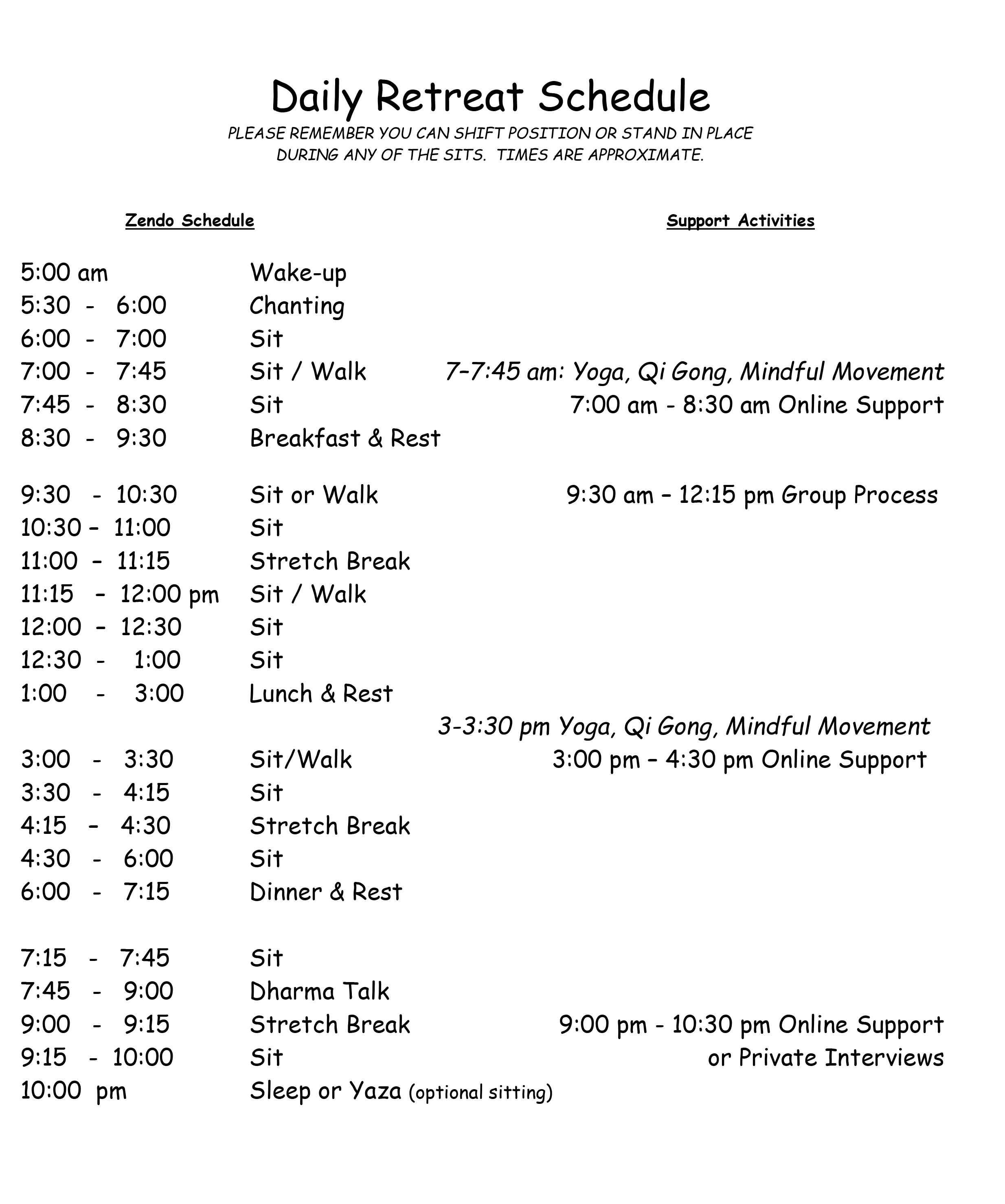 Daily Schedule VSI Retreats Vipassana Support International daily-schedule-vsi-retreats-vipassana-support-international