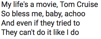 Actual lyrics from Me Too .