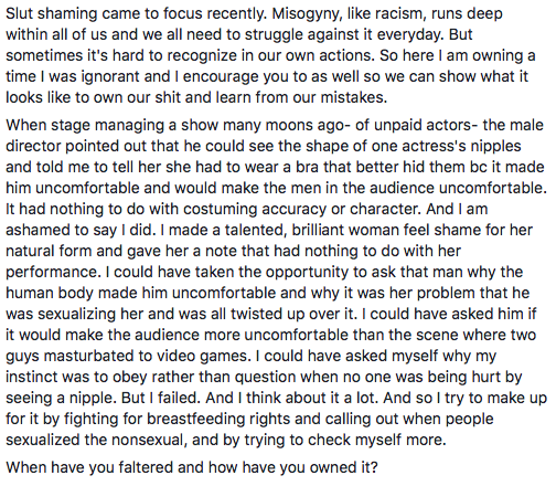 Screenshot of an exceedingly brave confession on the Faceborg