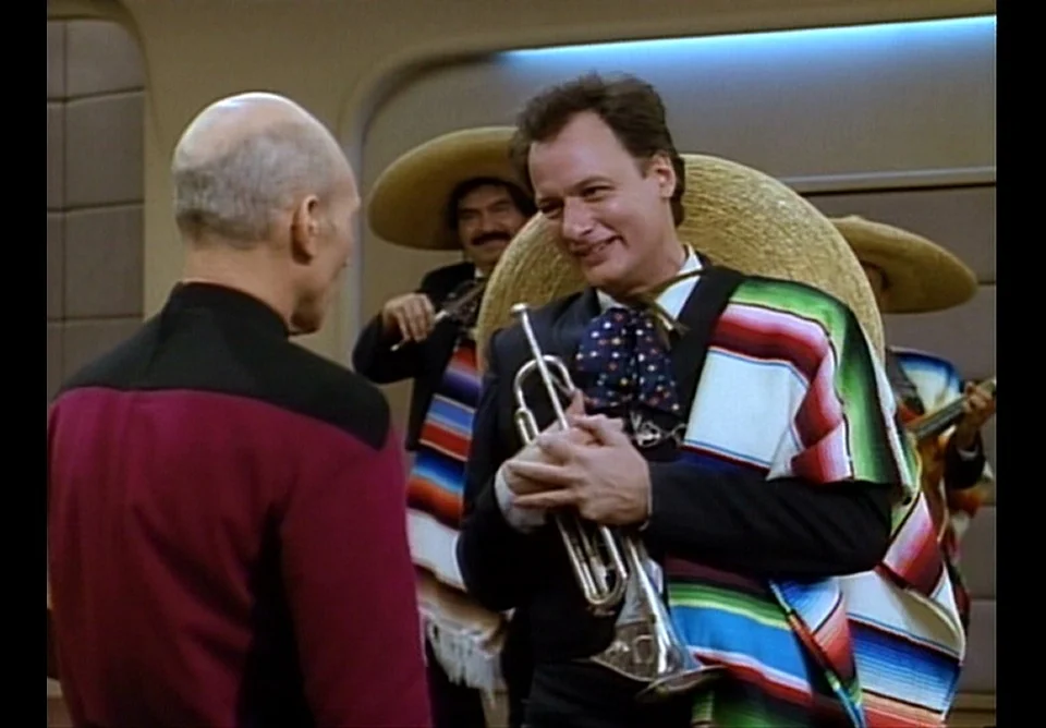 Q says, "I had nothing to do with this. I love Mexicans and would only mess with puny minded Americans if Picard were president which will never happen because he is Canadian."