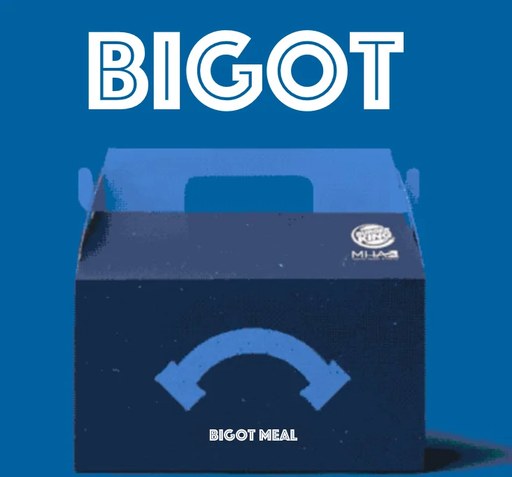 Comes with a deconstructed burger so that all food is separated and an “I’m Supremacist!” Lapel button.