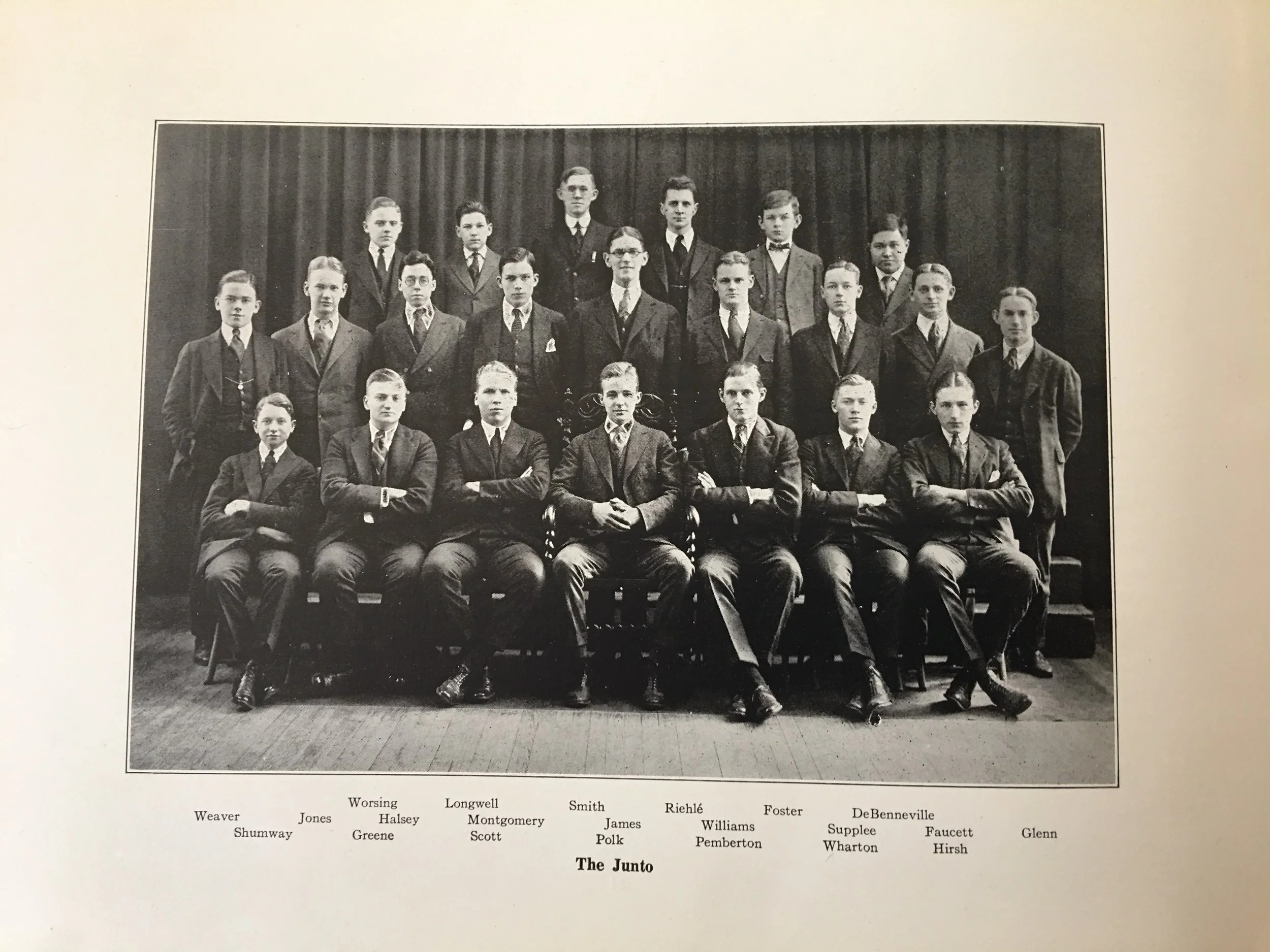 From Grandpa Charlie’s 1920 high school yearbook. He was in The Junto debate club.