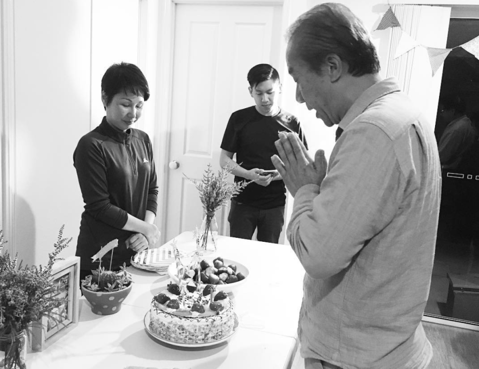Dad praying to his Heavenly Father on his 60th birthday