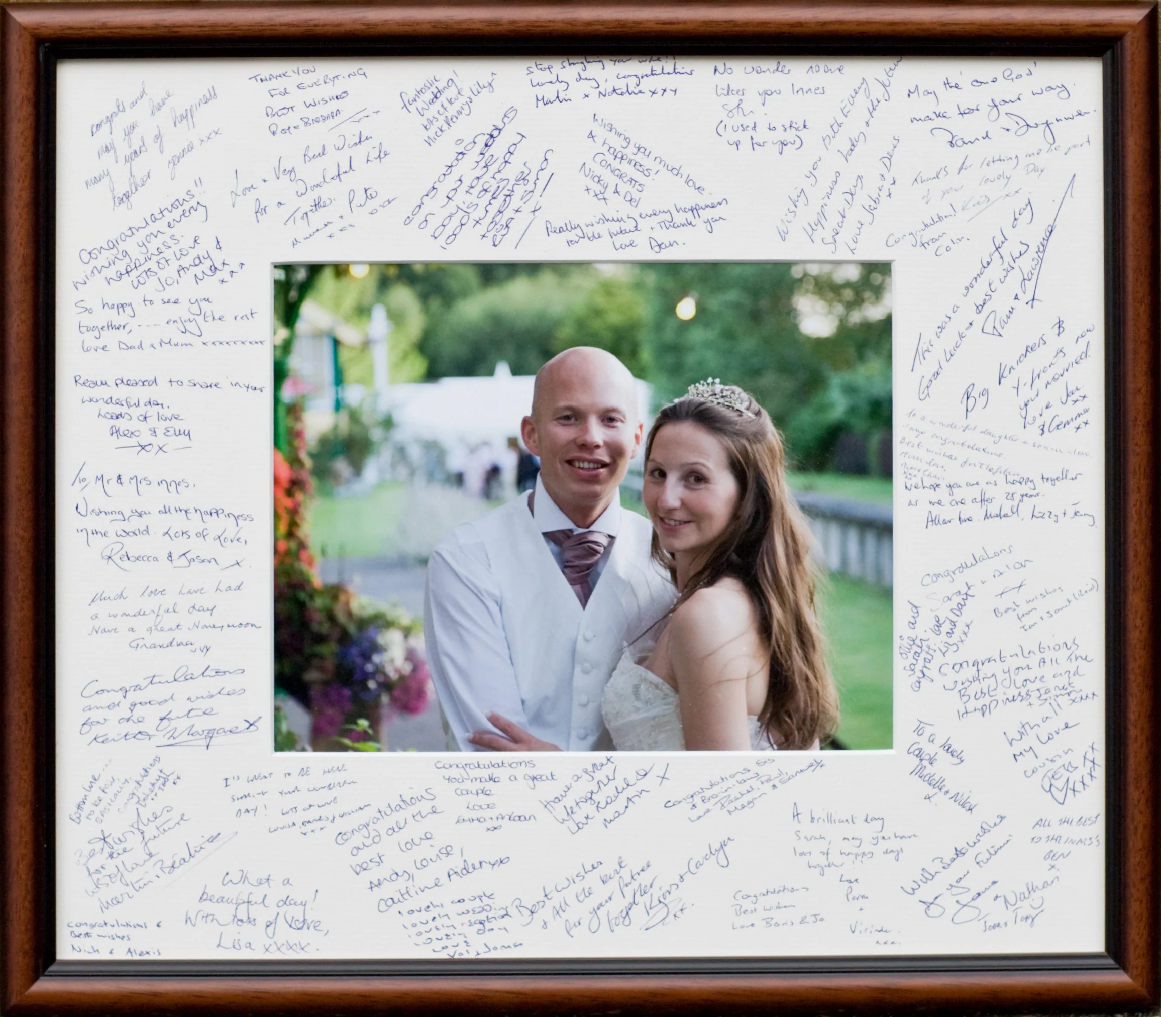 A signing mount is a great memory of your day and the people who were there to share it with you. It hangs as a wall display rather than sitting in a drawer like a guest book.
