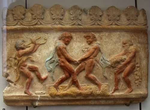 (1st Century AD Roman relief showing traditional grape treading)