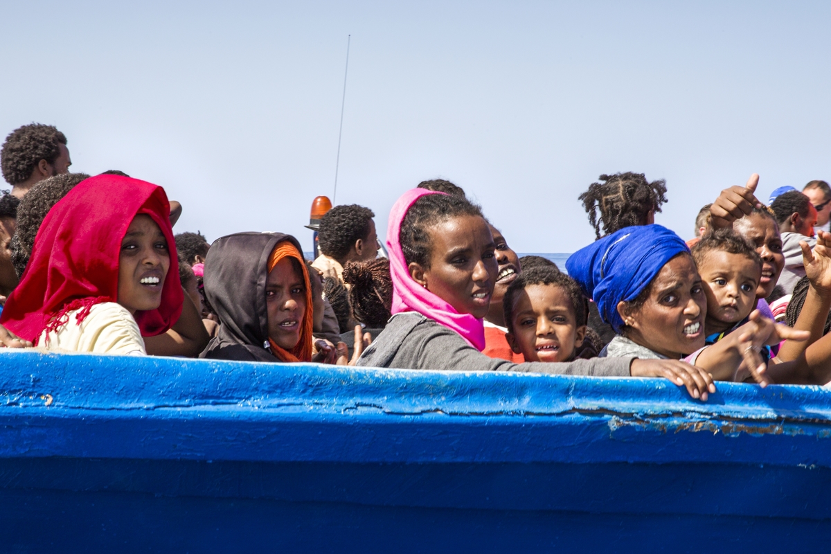 Strait of Sicily, September 2, 2015. 40 miles fromt he Libyan coast the Phoenix with MOAS/MSF Holland team are rescuing two old wooden boat coming from Libya with 600 people on board.