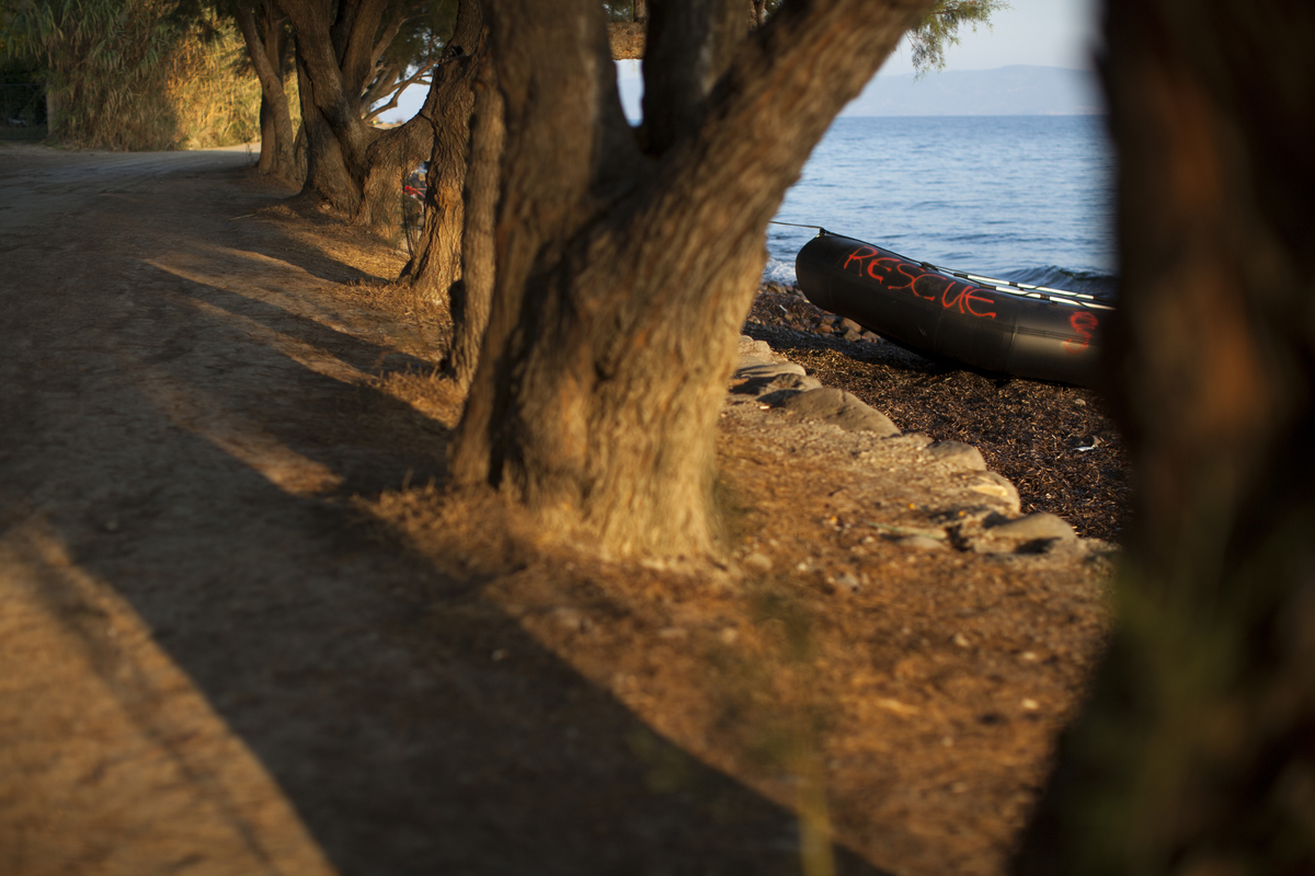 A rescue boat used by volunteer Spanish life guards to help refugees to arrive on the Greek island of Lesbos.