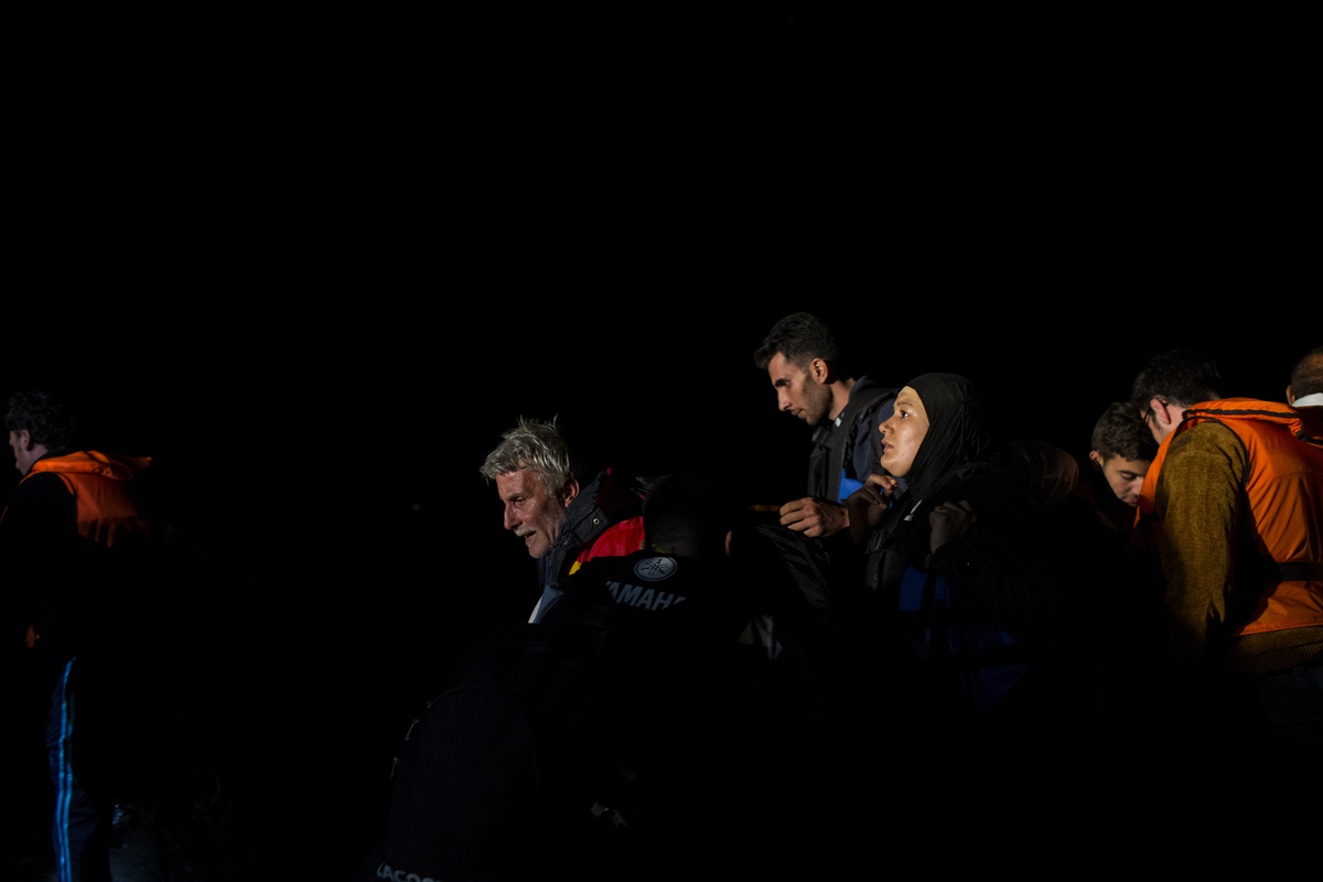 Refugees arrive on the Greek island of Lesbos.