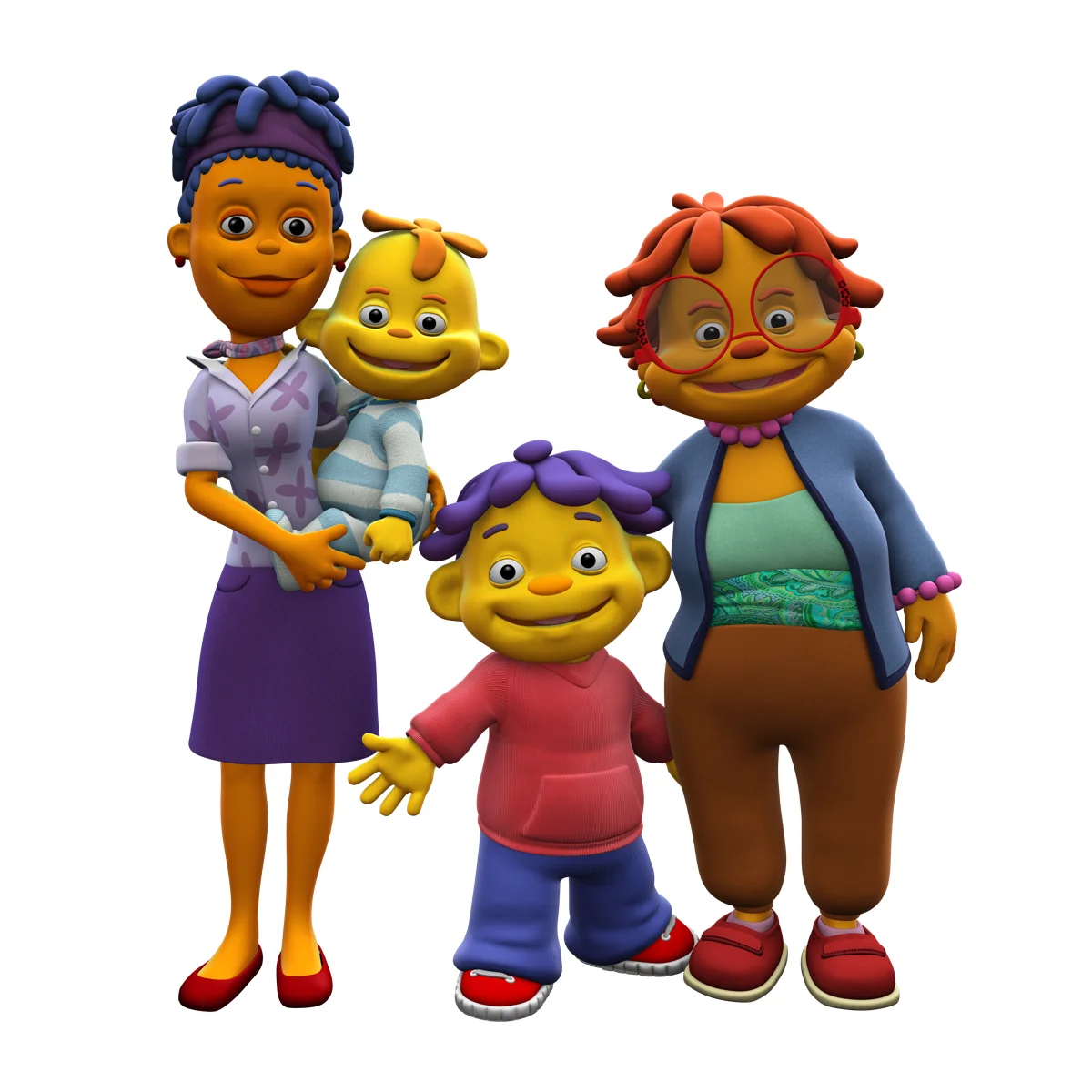 Sid the Science Kid with his little brother, mom, and grandma