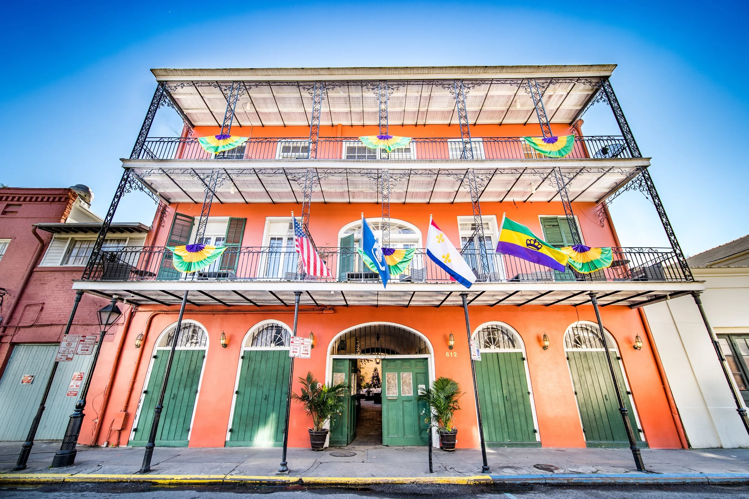Saint Philip decorated for Mardi Gras in the French Quarter