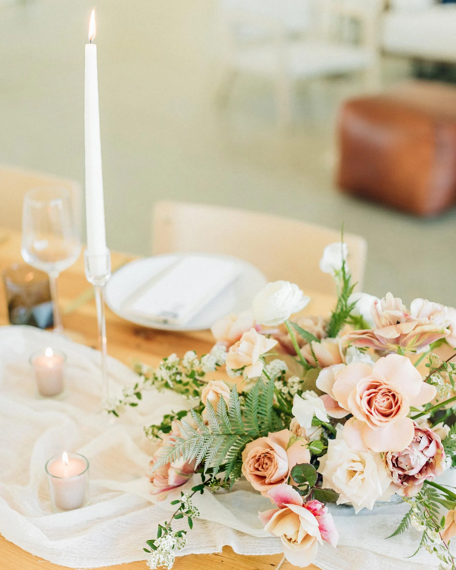 Flowers and candles by Portland florist Color Theory Collective