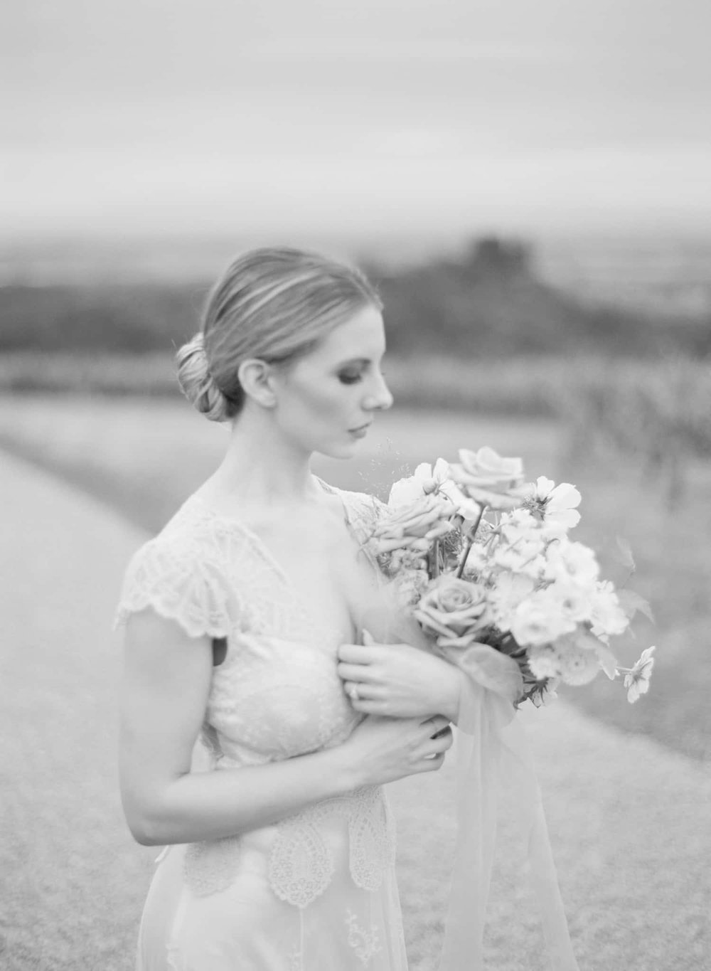 Black and white portrait of Portland bride 