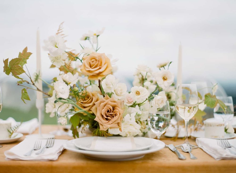 Golden and white wedding flowers by Color Theory