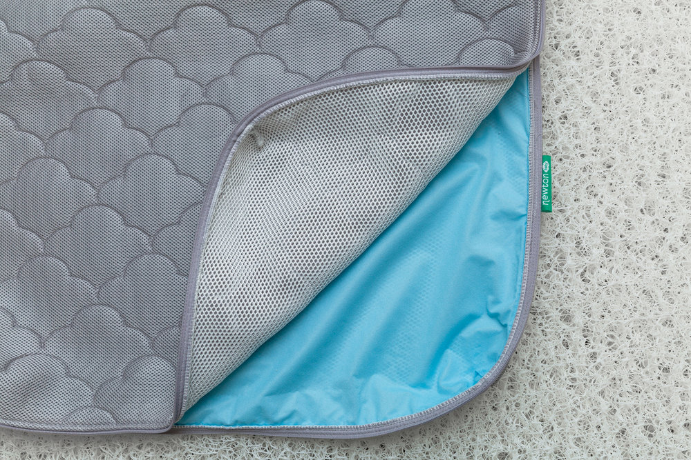 The unzipped 3D Spacer Cover displaying blue waterproof liner