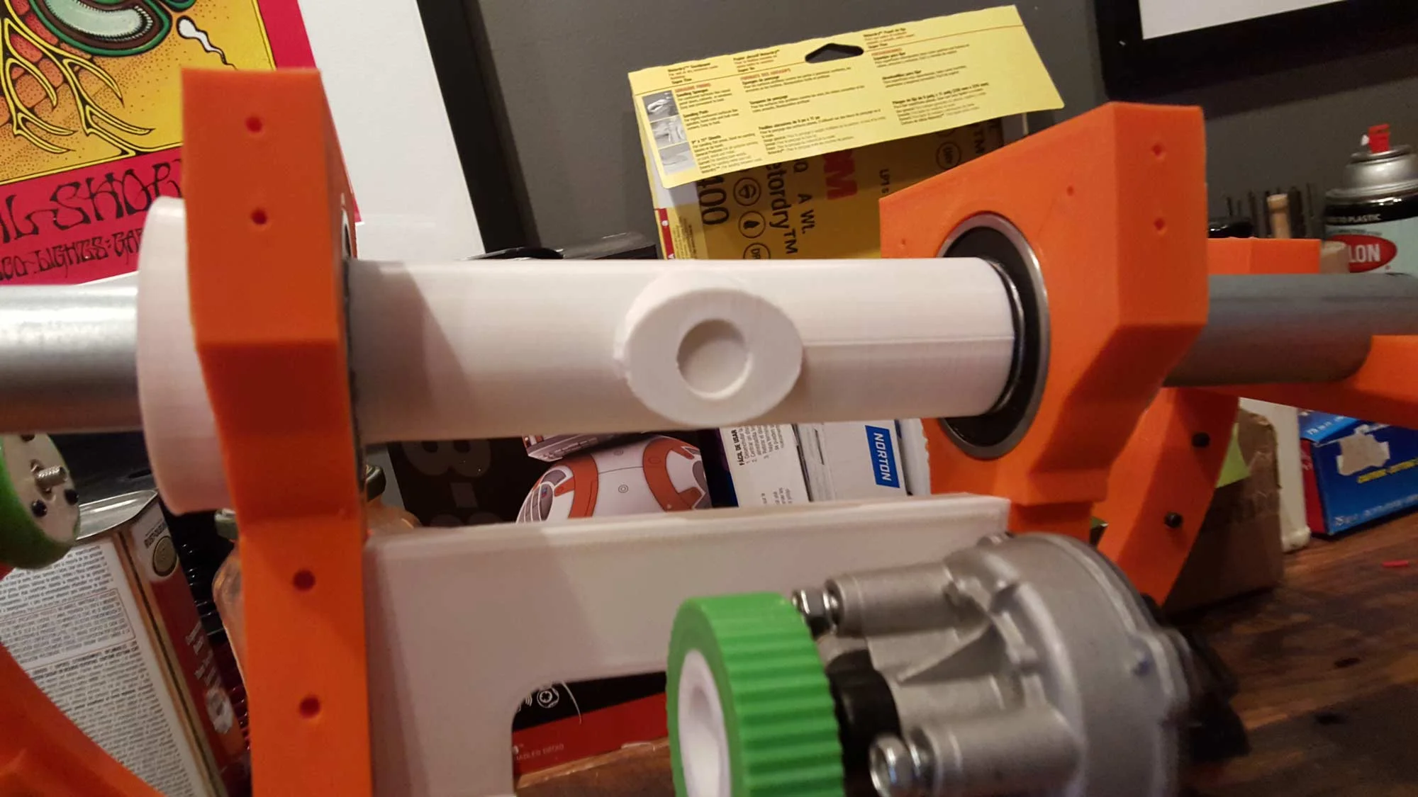 This will be the what attached the head the control arm to the Y-axis. This is going to be a bit of a gimbal, with rotation along the X and Y axis for the arm. You can see a recess on either side for a bearing.