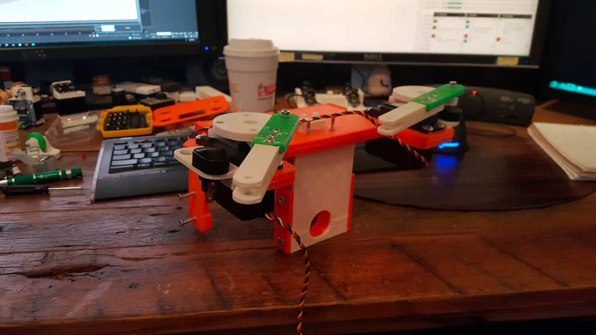 Next up was getting the servo horns in there. This was the real challenge of the day. There is little to no room on the outer ends of the inside of the ball.