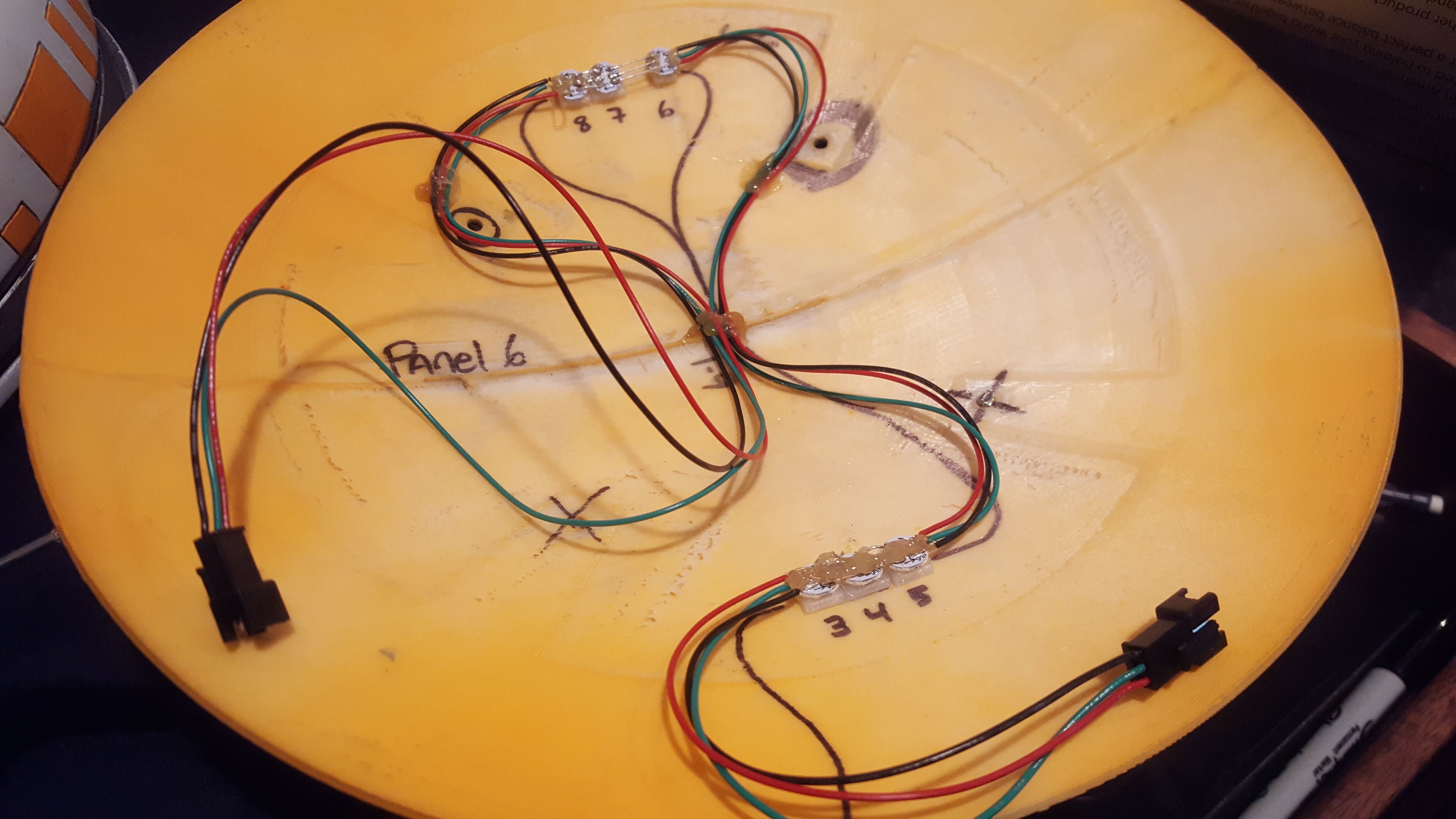 As far as connecting everything, I need the connections to be removable many times, so I'm using some JST connectors. All the panels will be female (nature finds a way) and all the connections to the ball will be male. 