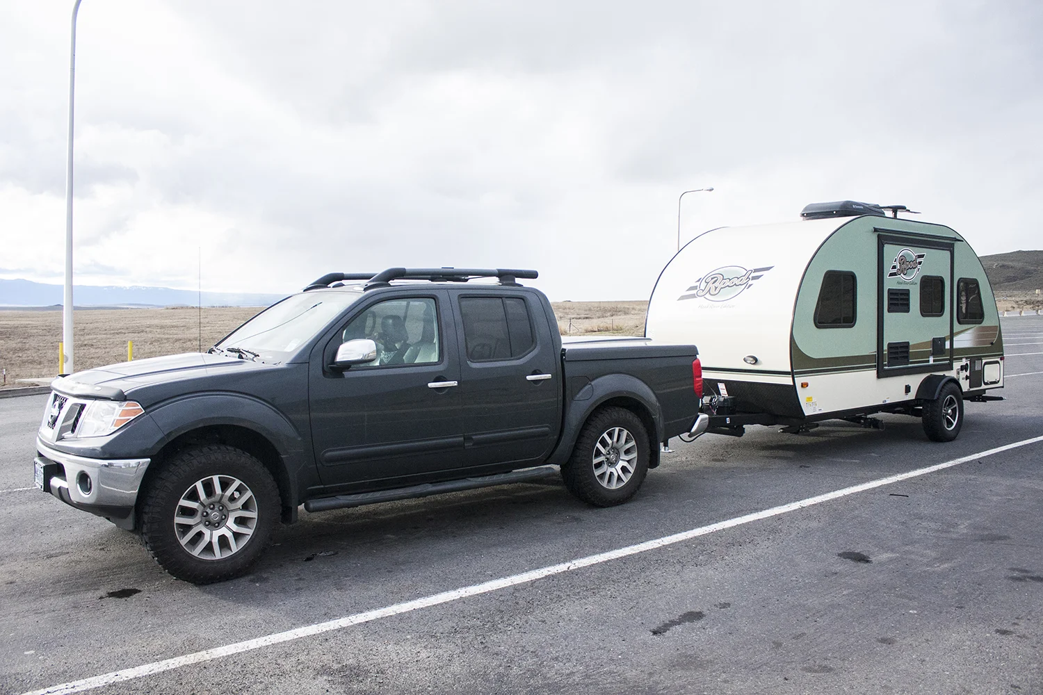 Our short-lived Nissan Frontier, and the R-Pod we rented for the week. 