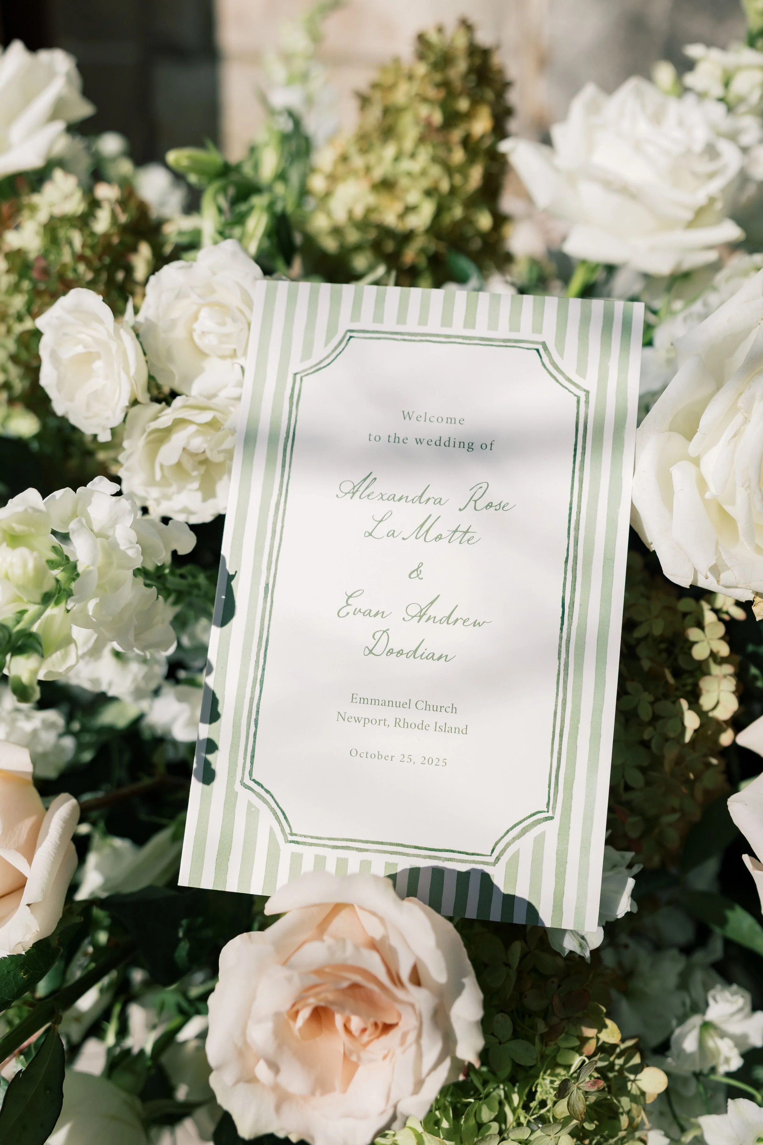 wedding program in floral arrangement at church