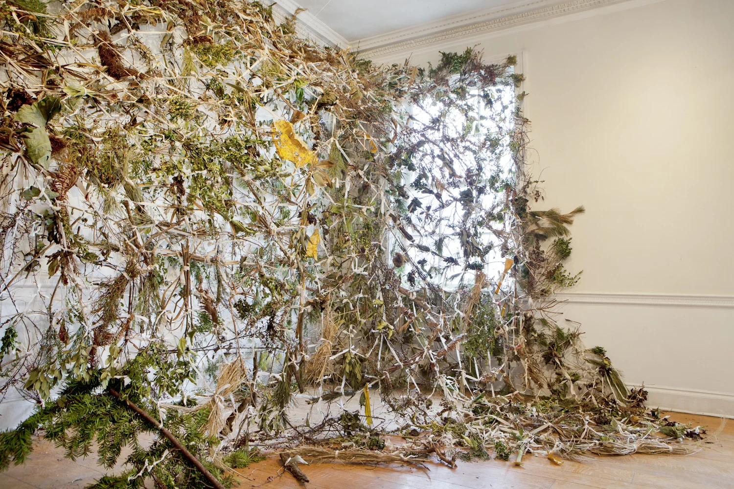 "Binding Time," 2015, floral compost, fabric, 15 x 11 x 8 feet, Image Courtesy of Daniel Kukla