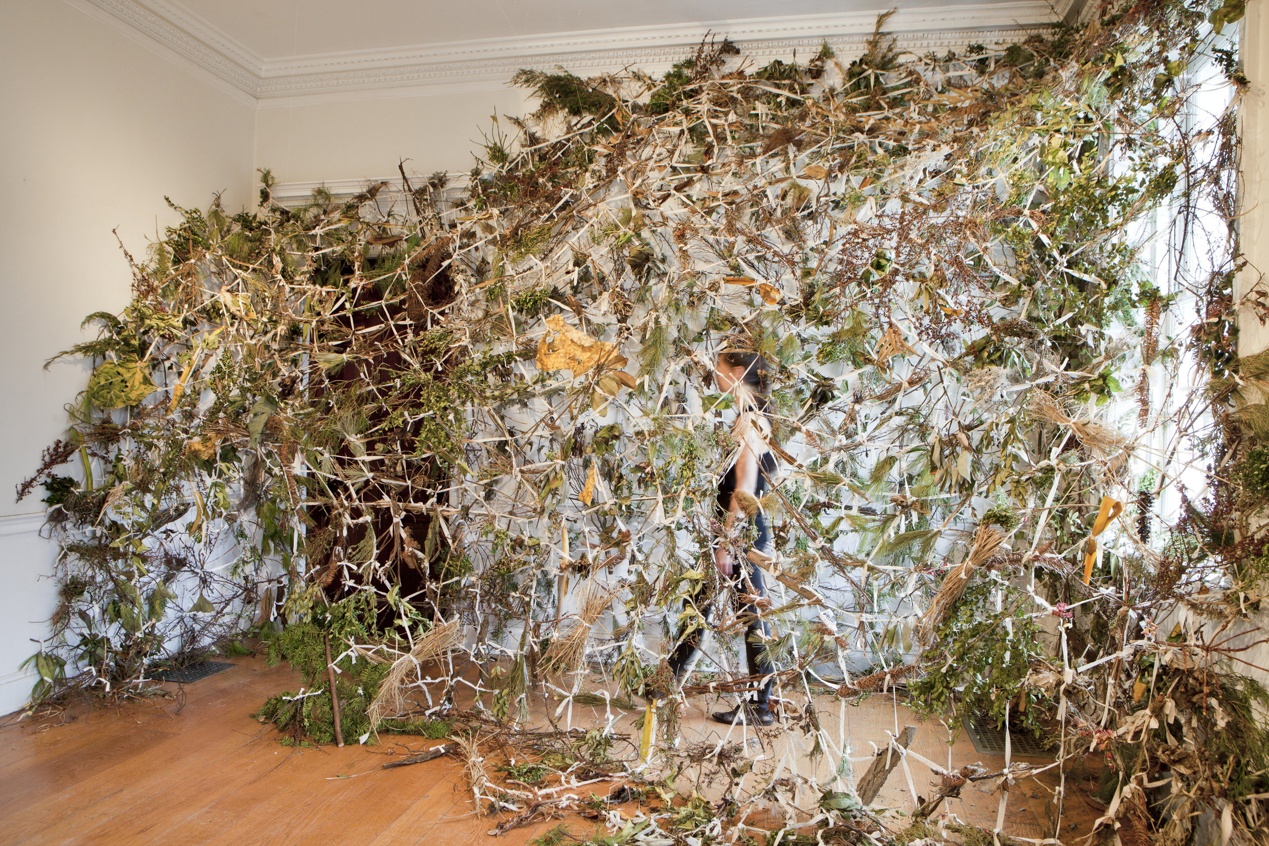 “Binding Time,” 2015 floral compost, fabric, 15 x 11 x 8 feet. Photos by Daniel Kukla. (scroll down for project description)