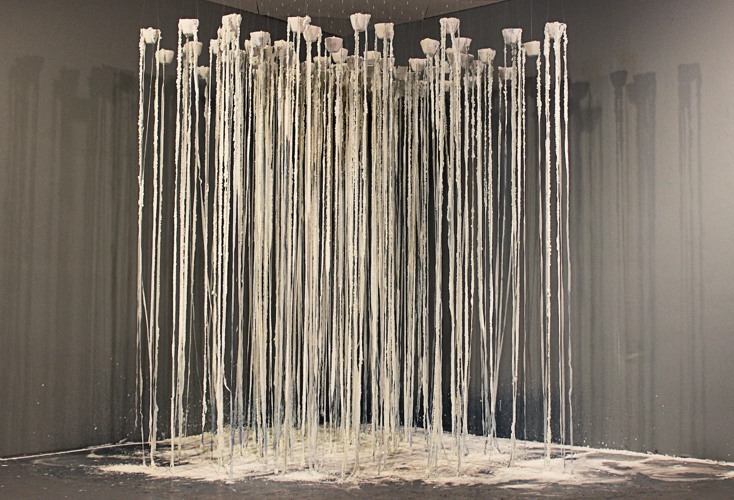 "From Dust You Came 2", 2014, Salt crystals, silk, cups, 120 x 96 x 96 inches