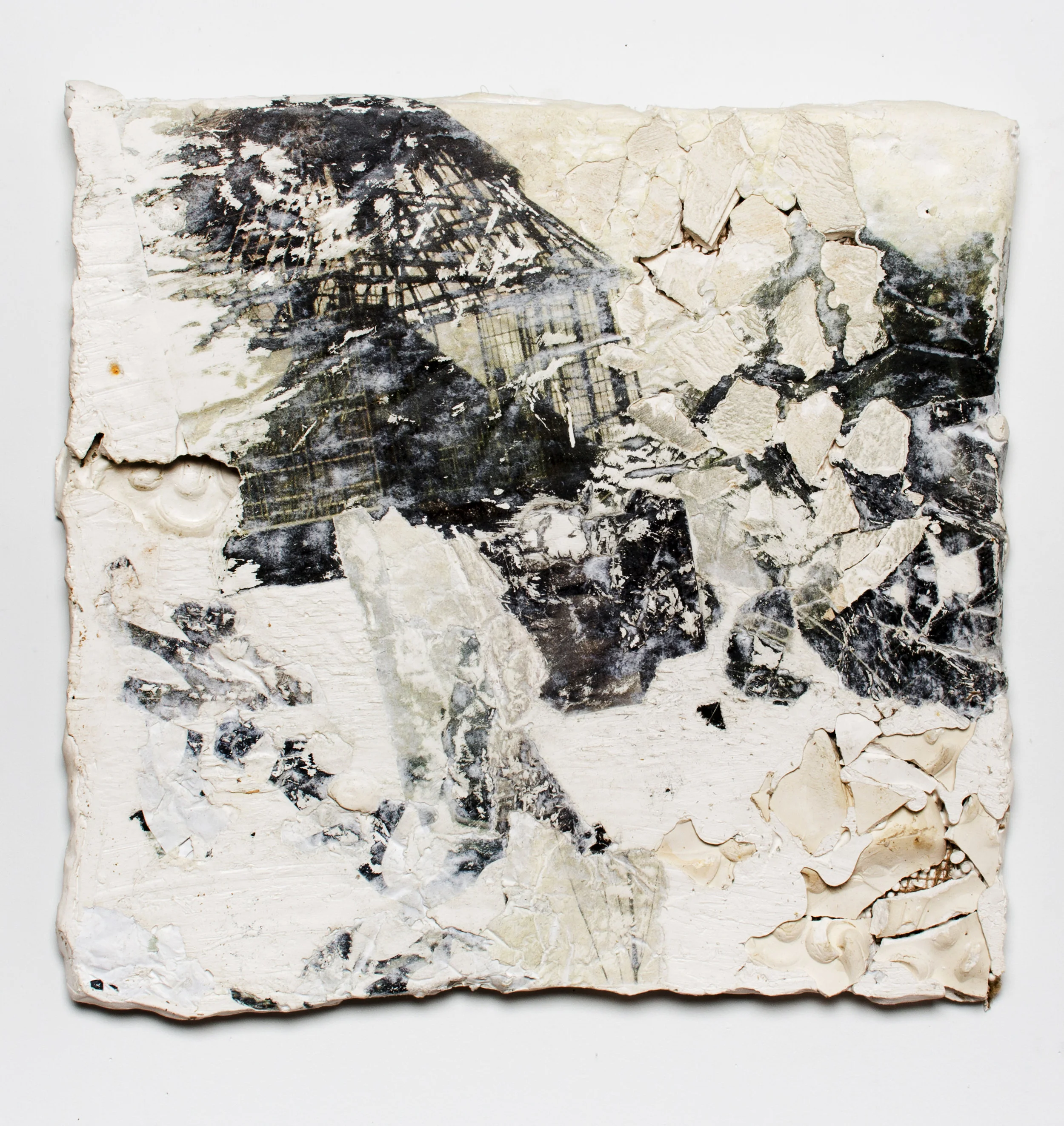 "Ossuary 2," 2016, Plaster, photo transfer, 17.25 x 16.25 x 1 inches