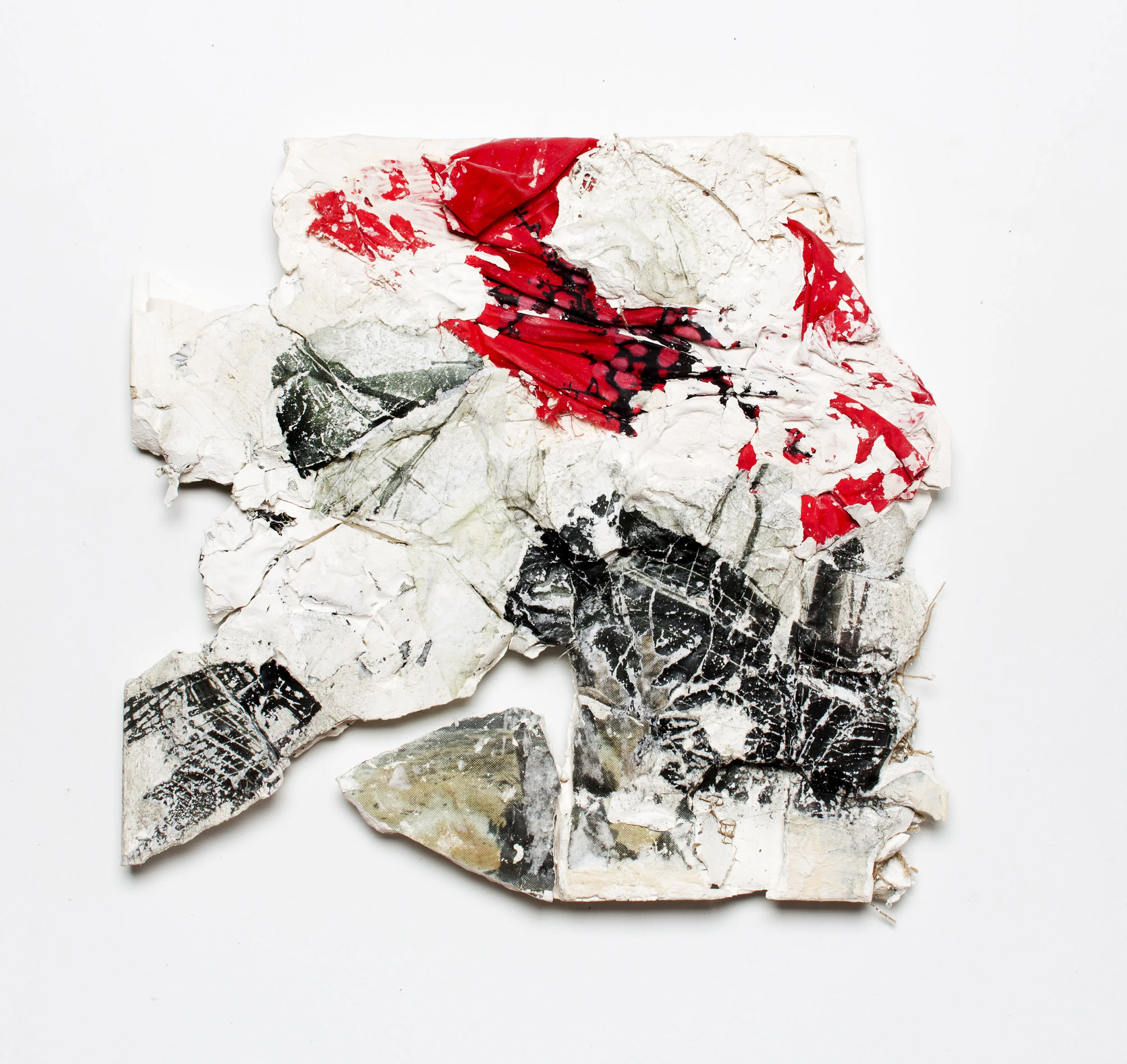"Ossuary 4", 2016, Plaster, photo transfer, fabric, 17.5 x 19 x 1.5 inches