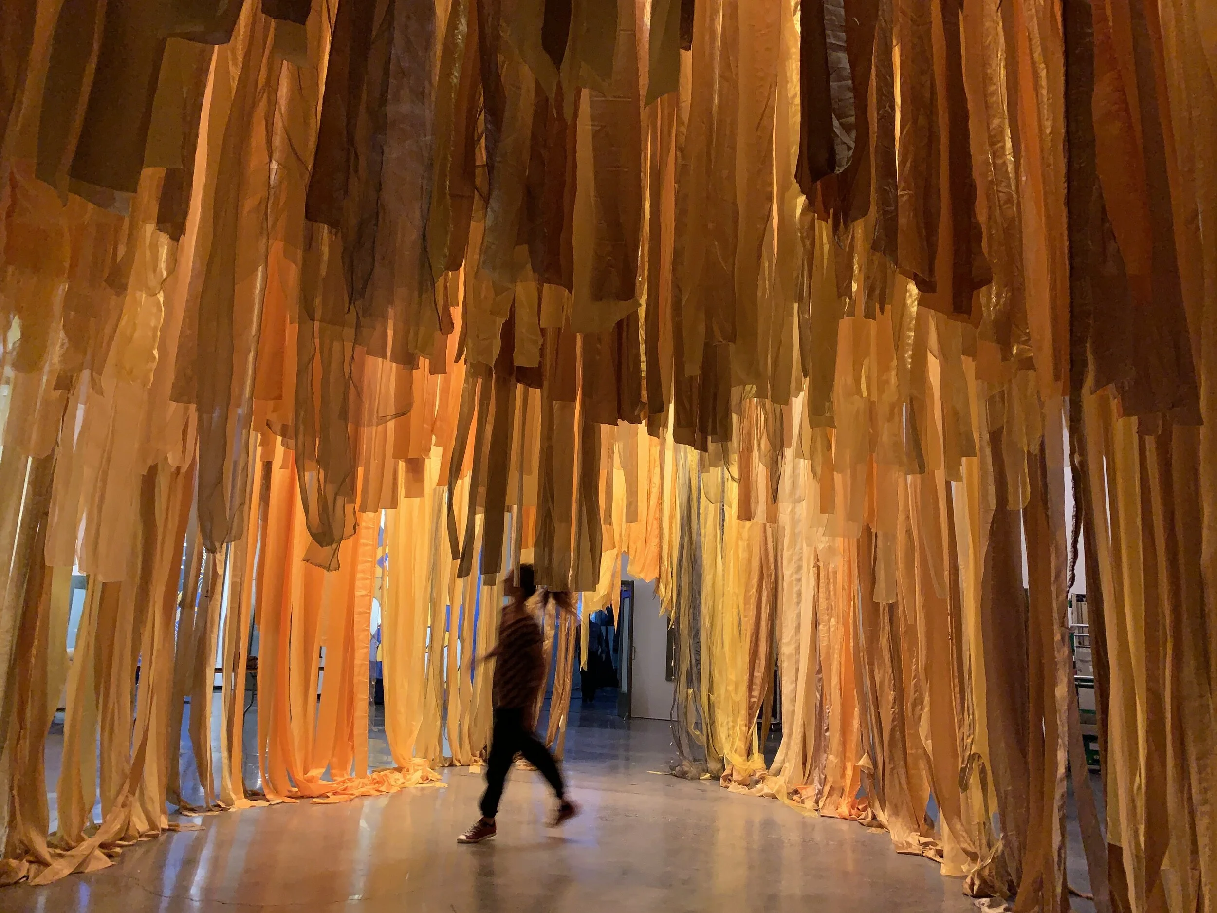 "Radiance," 2019, textiles & bells, 20 x 30 x 15 feet