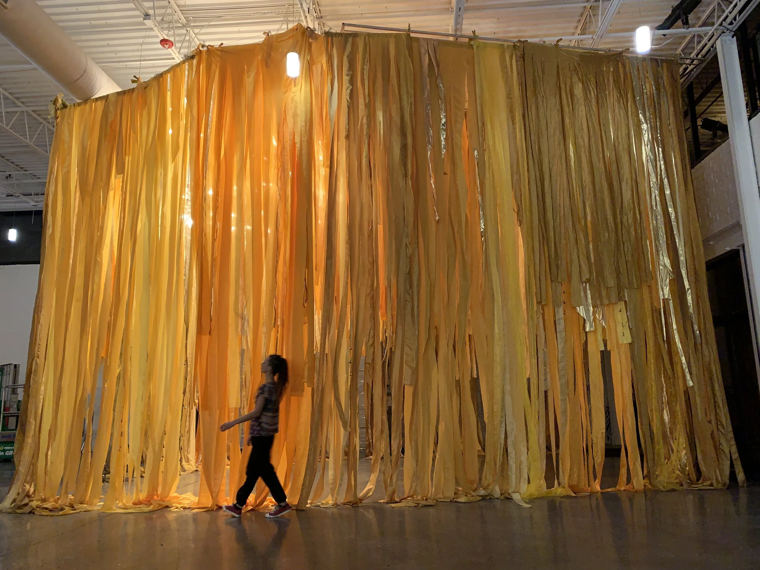 "Radiance," 2019, textiles & bells, 20 x 30 x 15 feet