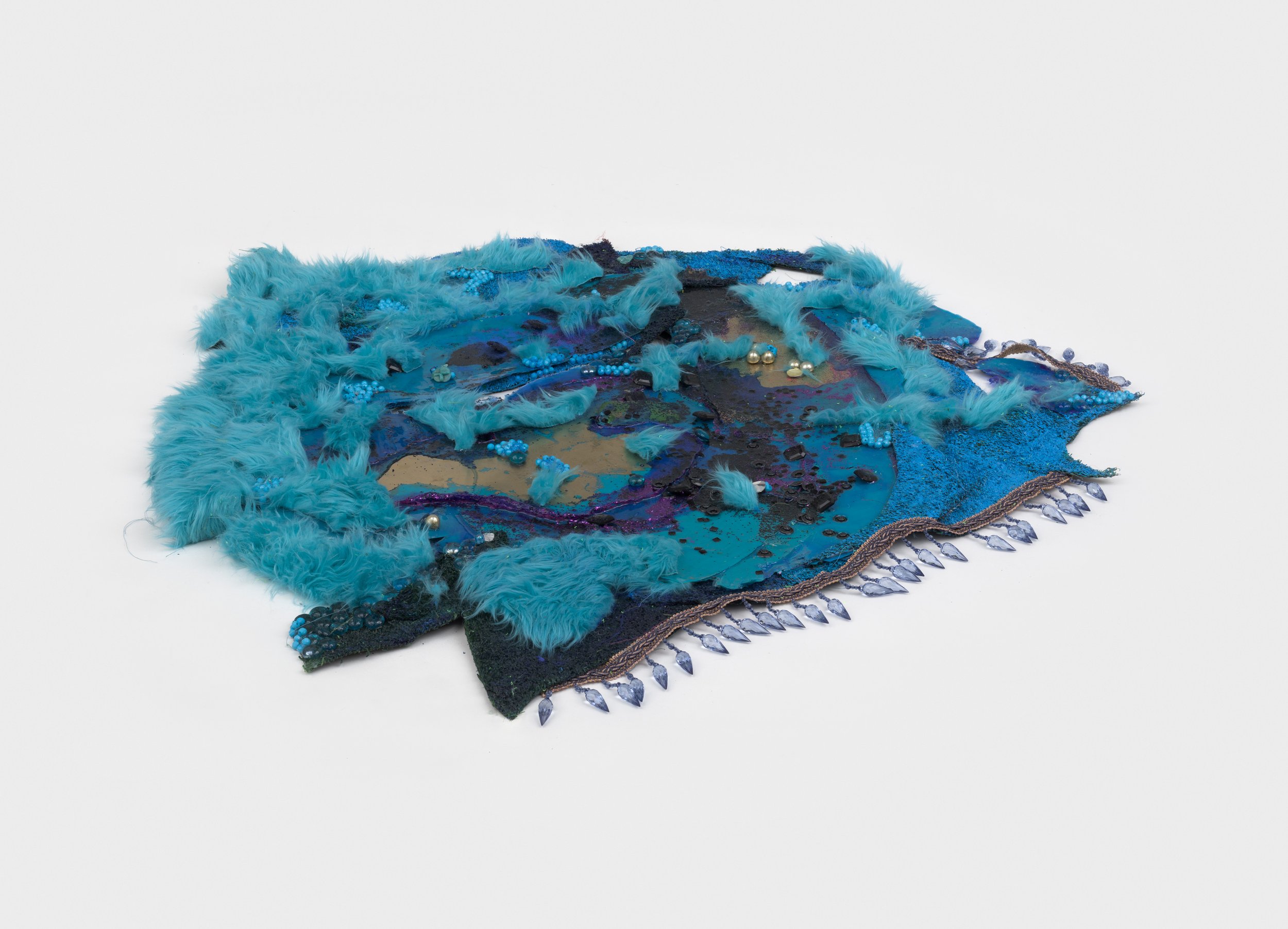 rain from breaths (3), 2023, resin, astroturf, paint, sequins, trim, beads, buttons
45 x 45 x 3 in