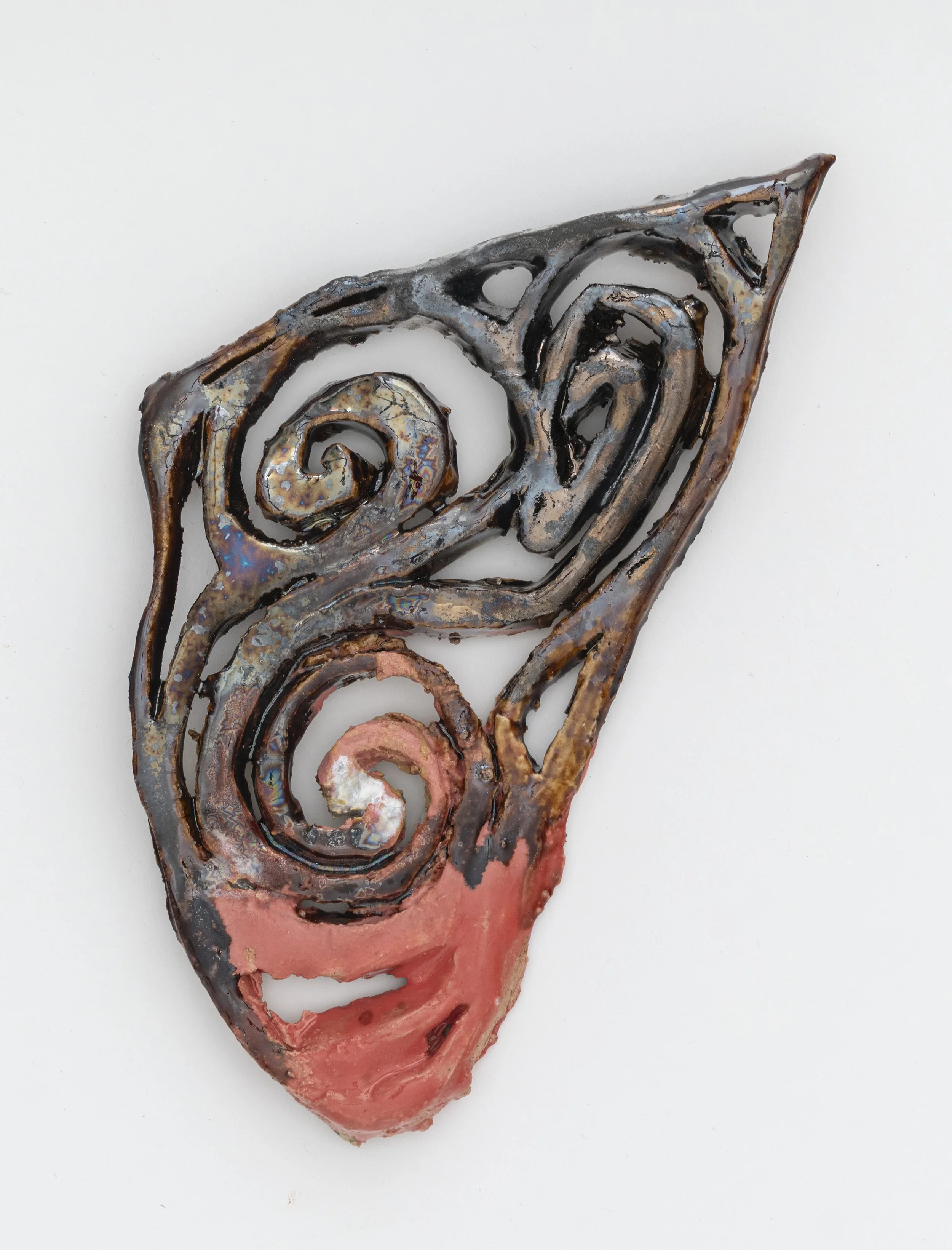 “Stellar Channels (4),” 2024, ceramic, 4 × 7.5 x 1/2 inches