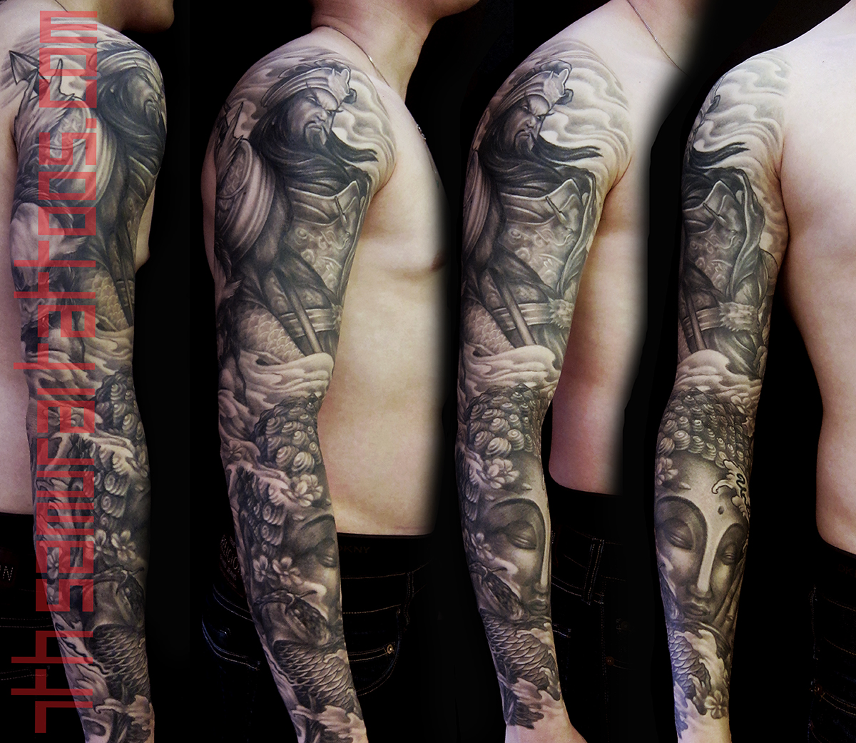 Samurai sleeve with cherry blossoms  Starry Eyed Tattoos and Body Art  Studio