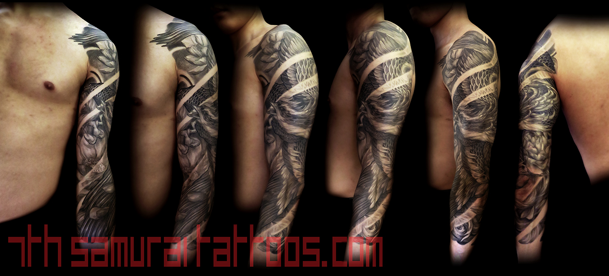 Phoenix with Lotus Kai 7th Samurai mens sleeve asian tattoo