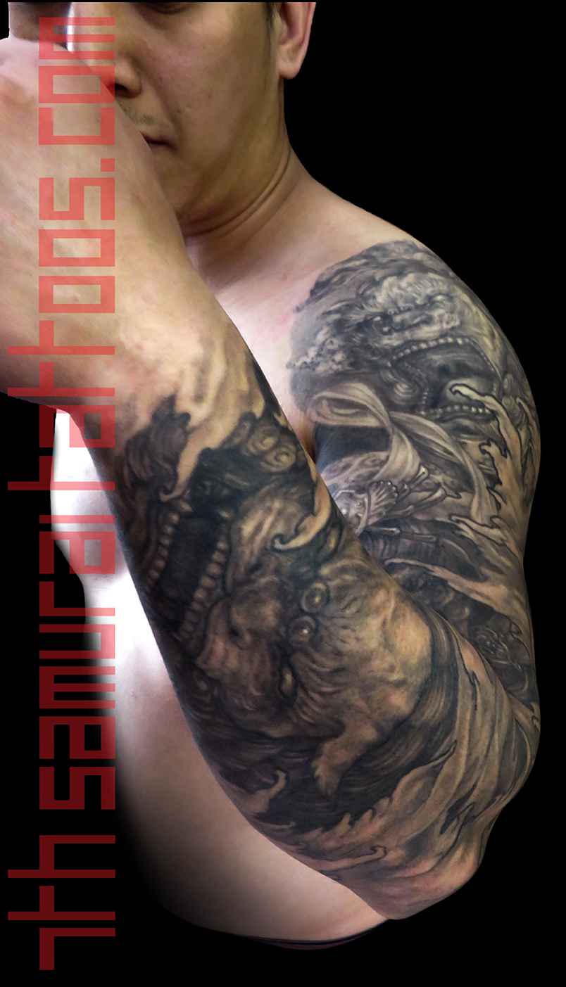 fudogs koi monkey king mens sleeve tattoo asian kai 7th samurai edmonton canada 2015