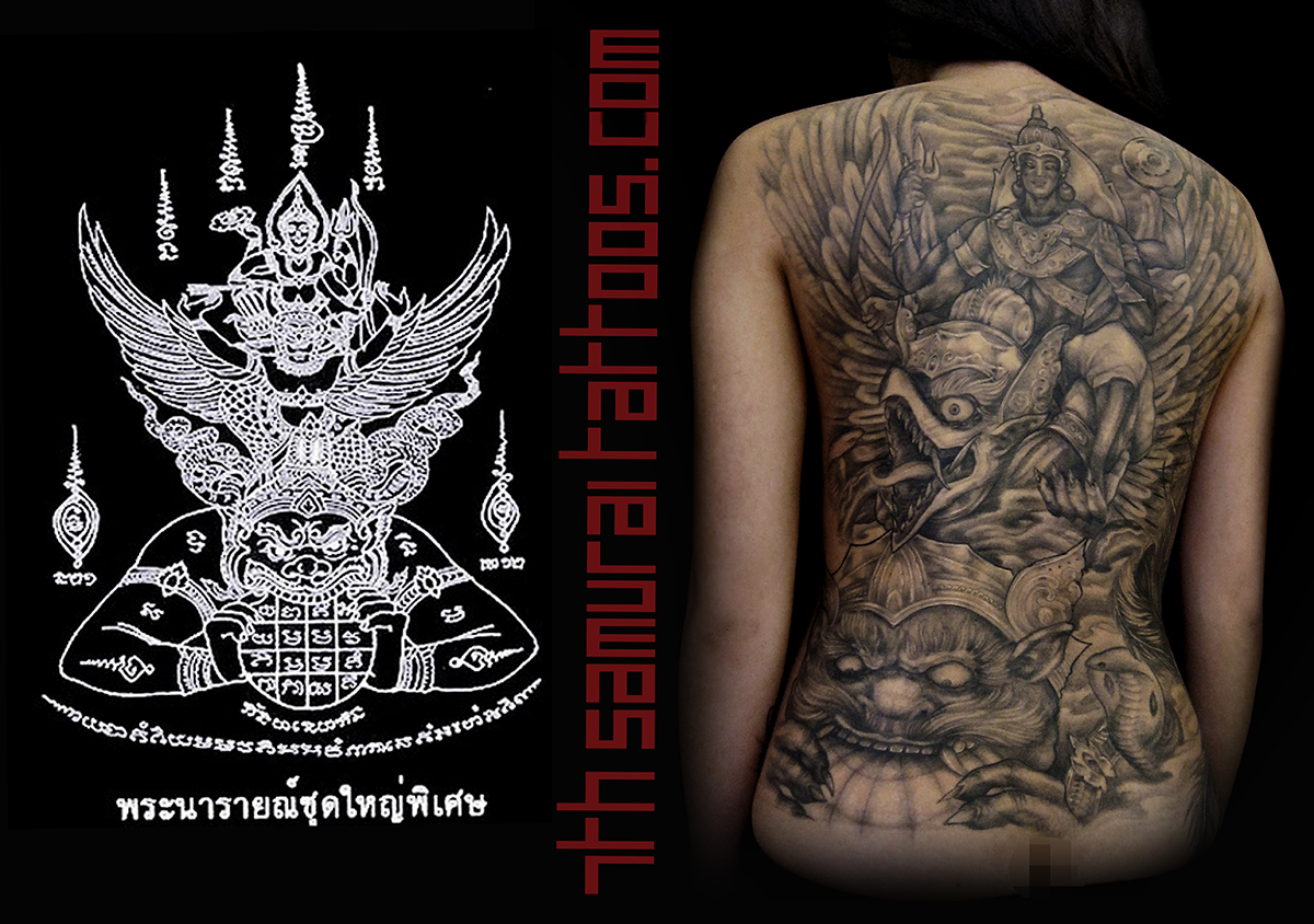 9.5 PORT Phra Narai Song Khrut yant, Lord Vishnu, Ramayana, Phra Narai, Garuda 7th Samurai Kai Thai Indonesian women's backpiece 2.jpg