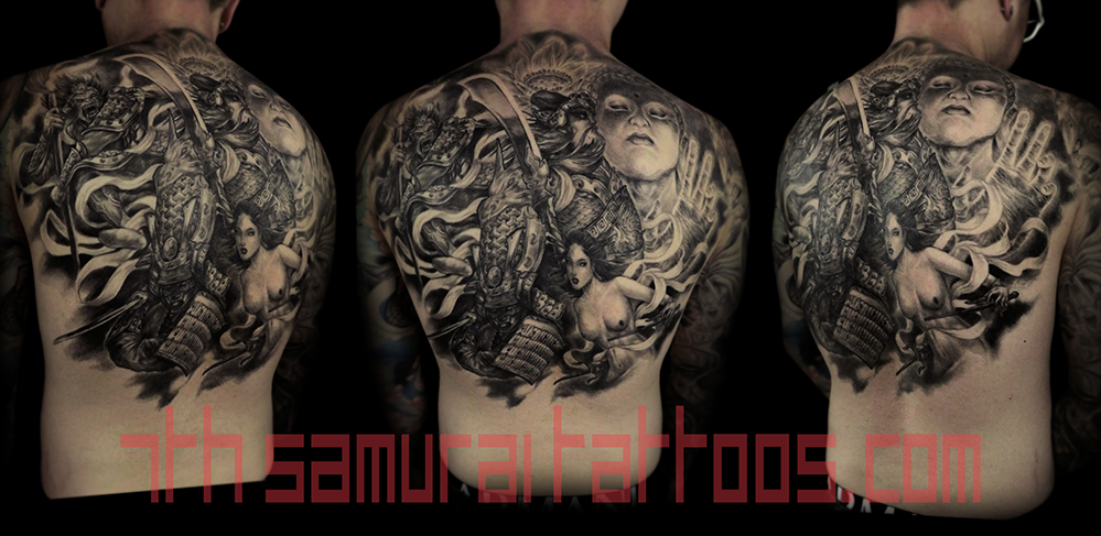 guan yu geisha buddha lotus samurai monkey king men's asian back piece  tattoo kai 7th samurai — 7th Samurai Tattoos