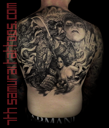 guan yu geisha buddha lotus samurai monkey king men's asian back piece tattoo kai 7th samurai — 7th Samurai Tattoos