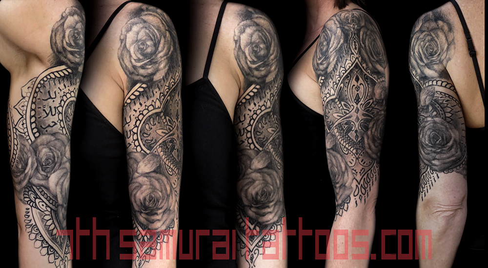 woman's paisley roses yoga henna sleeve tattoo 1.png