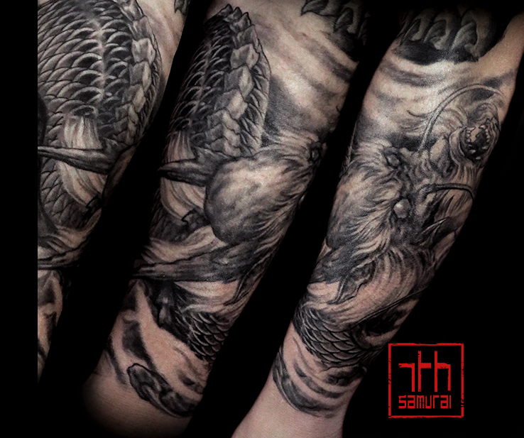 Men's Dragon japanese with smoke effects forearm asian sleeve best tattoo kai 7th samurai edmonton 2019