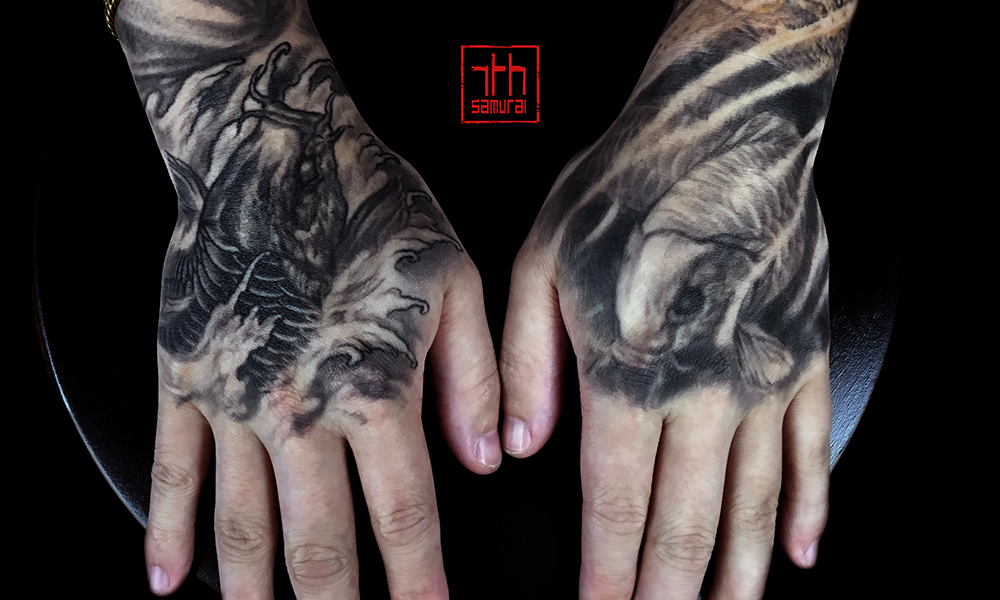 Men's koi yin yang, underwater &amp; out of water hand tattoo kai 7th samurai edmonton best tattoo 2019