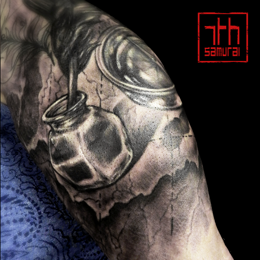 Women's Quill ink bottle map compass arm tattoo kai 7th samurai edmonton best tattoo 2019