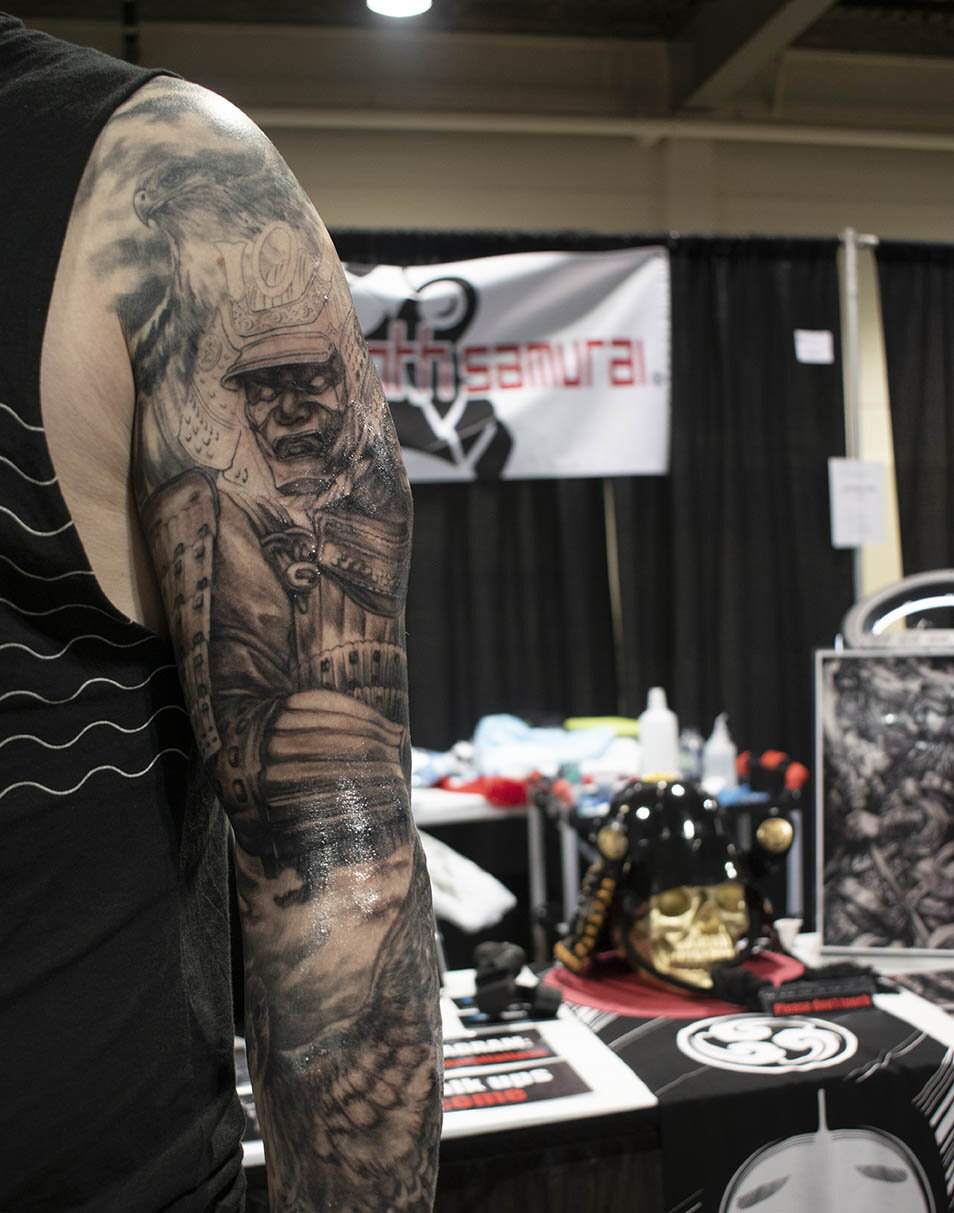 Edmonton tattoo artist Kai from 7th samurai, at Calgary tattoo convention 2019 asian tattoos alberta bound tattoo and art festival Canada - samurai sleeve (Copy)