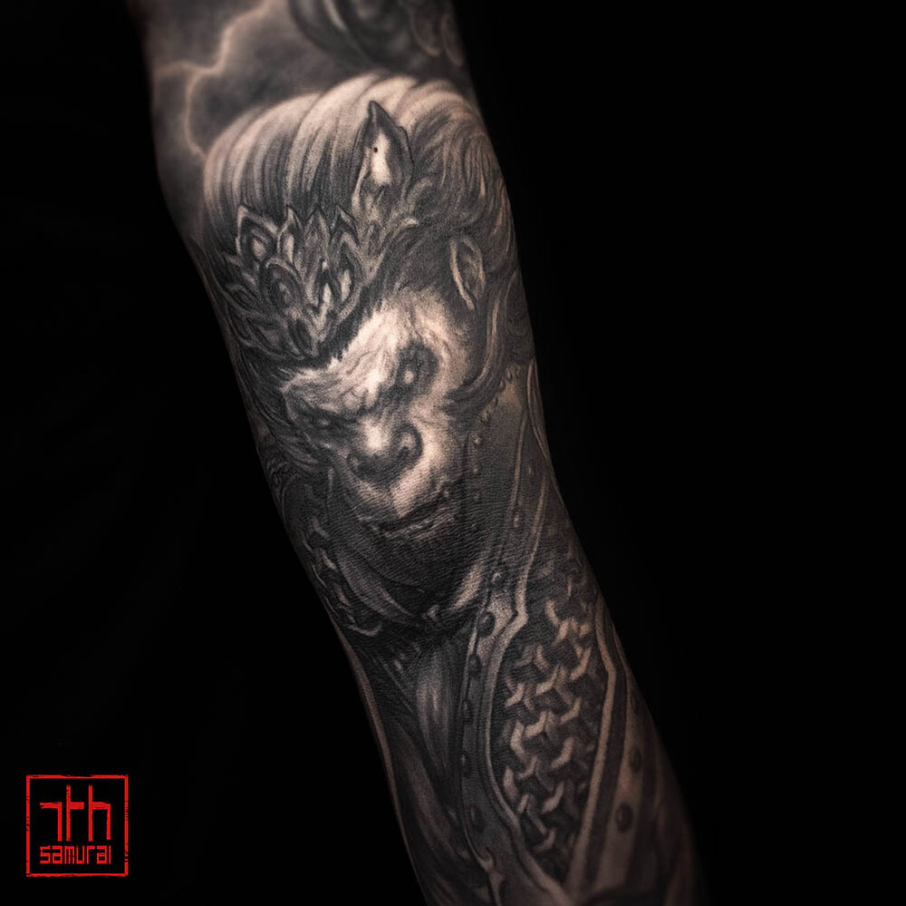 kent monkey king raijin thunder god lightning fudog moon sleeve asian tattoo  edmonton 2020 best kai — 7th Samurai Tattoos