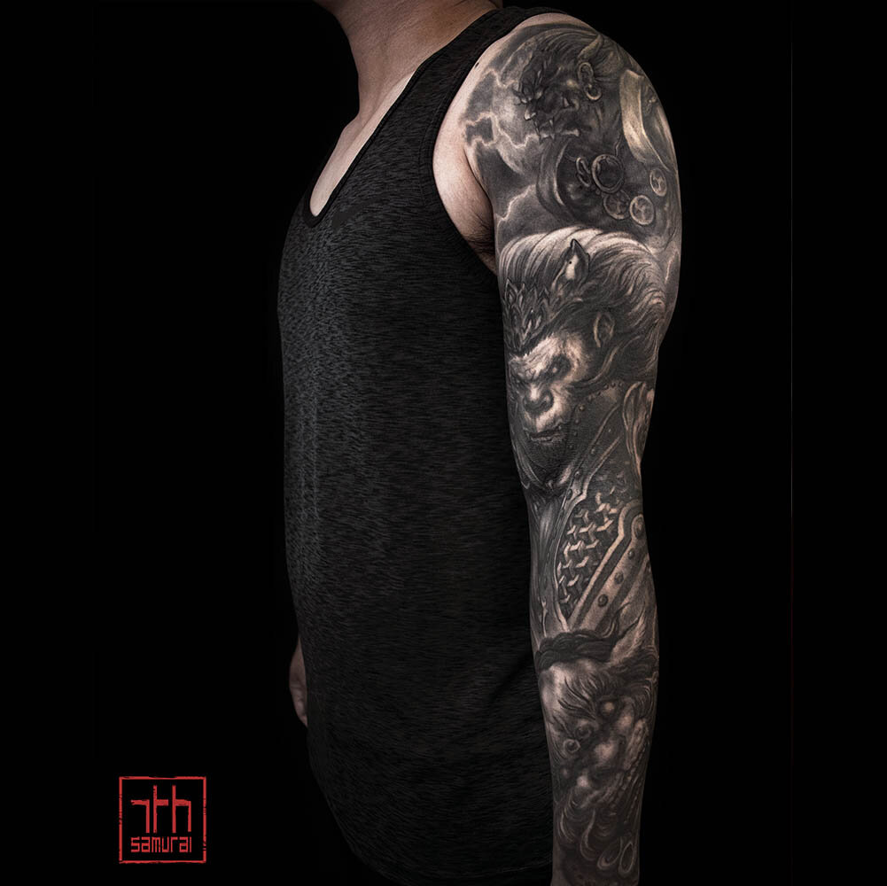 Kent Monkey King Raijin Thunder God Lightning Fudog Moon Sleeve Asian Tattoo Edmonton Best Kai 7th Samurai Tattoos