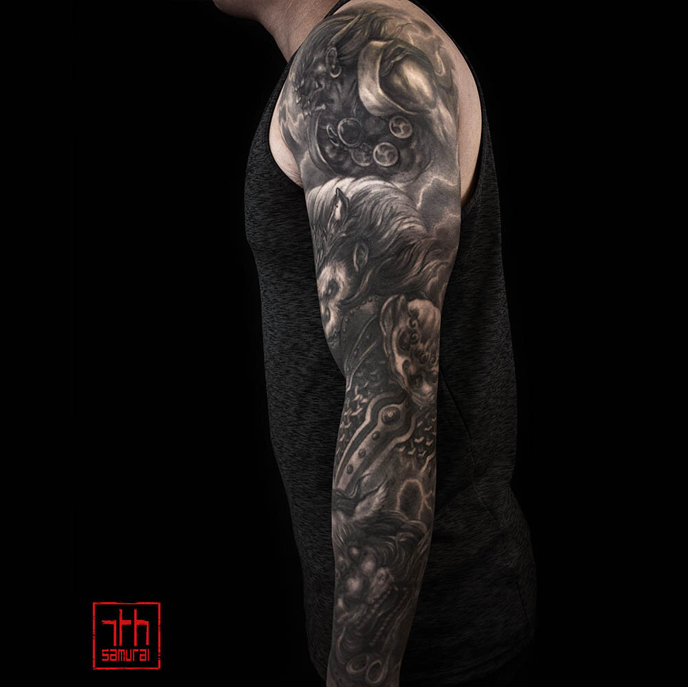  Men's Monkey King Sun Wukong Raijin thunder god Fudog lightning moon sleeve kai 7th samurai Edmonton best asian japanese tattoo 2020