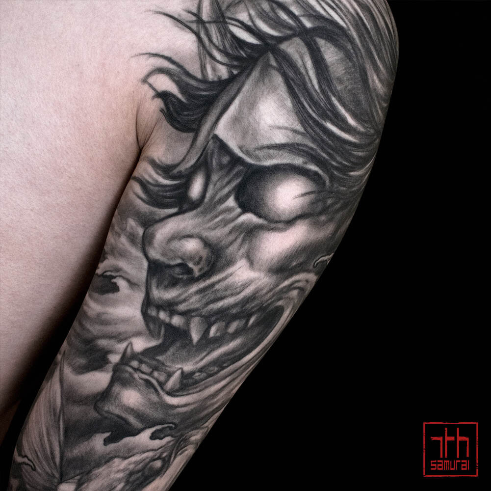 Noh japanese mask hannya hanya koi swimming upstream rock statue money frog bamboo men’s asian sleeve kai 7th samurai edmonton best tattoo 2019